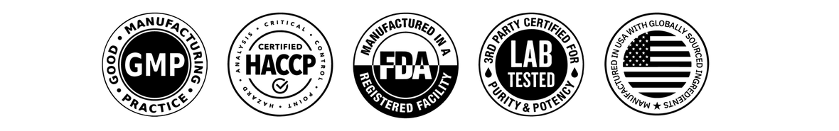 GMP, HACCP, FDA facility, Lab Tested, USA ingredients certifications